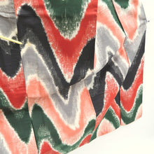 Load image into Gallery viewer, Kimono Vintage(1920-1950) Red Black Green Meisen Wave Silk #10768D4
