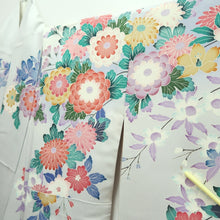 Load image into Gallery viewer, Furisode Blueish Gray Floral pattern Tall Silk #11083A5
