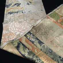 Load image into Gallery viewer, BB10037AC Silk Obi Fabric Vintage(1920-1950) Crane Birds White Green 71.3x11.4in(181x29cm)
