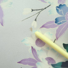 Load image into Gallery viewer, Furisode Blueish Gray Floral pattern Tall Silk #11083A5
