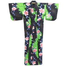 Load image into Gallery viewer, Yukata Black Green Gold Flower Cotton #10749D3
