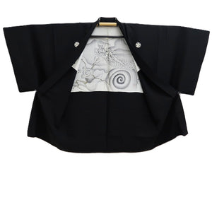 Men's Haori Vintage(1950-1980) Black Montsuki Dragon Wide Silk #10439A3