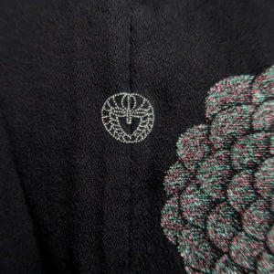 Haori Jacket Vintage(1950-1980) Black Gold Silver Chrysanthemum Silk #10098D2