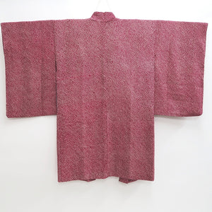 Haori Jacket Vintage(1920-1950) Red Full Shibori Long Silk #9635J1