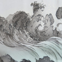 Load image into Gallery viewer, Men's Haori Vintage(1950-1980) Blue Black Curling Wave Dragon Mt. Fuji Silk #10650C4
