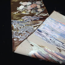 Load image into Gallery viewer, BB10067AE Silk Obi Fabric Peony Brown 54.7x10.6in(139x27cm)
