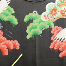 Load image into Gallery viewer, Furisode Vintage(1920-1950) Black Crane Birds Silk #11107Z1
