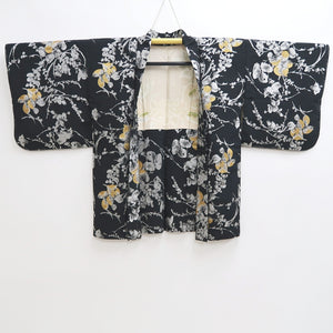 Haori Jacket Vintage(1950-1980) Black Silver Gold Grass Silk #9756A3