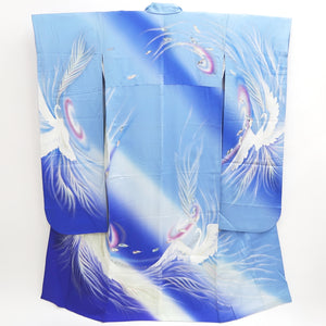 Furisode Blue Peacock Tall Silk #9709J5