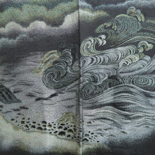Load image into Gallery viewer, Haori Jacket Vintage(1950-1980) Black Silver Gold Landscape Wave Silk #10127D3
