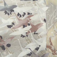 Load image into Gallery viewer, Fukuro Obi White Silver Crane Birds Plum blossom Silk BB264V5

