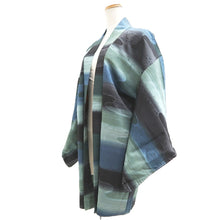 Load image into Gallery viewer, Haori Jacket Blue Light Green Black Ryusui Silk #10856E3
