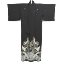 Load image into Gallery viewer, Tomesode Vintage(1920-1950) Black Hand painted Crane Birds Silk #10404A1
