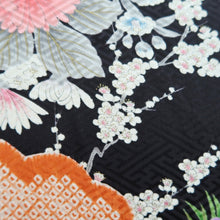 Load image into Gallery viewer, Furisode Black Plum blossom Wisteria Silk #10544B3
