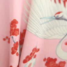 Load image into Gallery viewer, Juban Vintage(1950-1980) Red Pink Crane Birds Silk #10505B1
