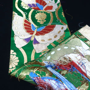BB10077AF Silk Obi Fabric Butterfly Green 50.8x10.6in(129x27cm)