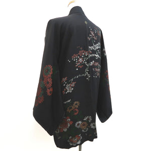 Haori Jacket Vintage(1950-1980) Black Plum blossom Branch Silk #10008C3