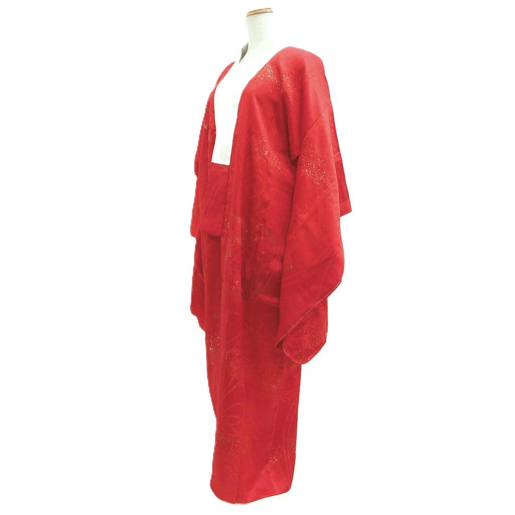 Juban Vintage(1950-1980) Red Gold Crane Birds Silk #10506B1
