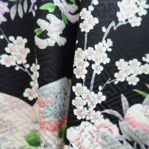 Furisode Black Plum blossom Wisteria Silk #10544B3