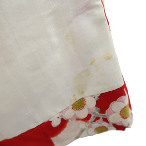 Juban Vintage(1920-1950) Red White Crane Birds Silk #10380F4