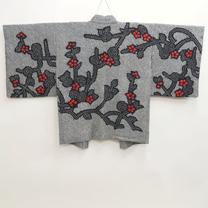 Haori Jacket Vintage(1950-1980) Black Shibori Plum blossom Branch Silk #9840B1
