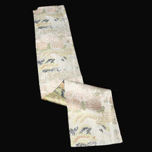 Load image into Gallery viewer, BB10038AC Silk Obi Fabric Vintage(1920-1950) Crane Birds White Green 72.0x11.4in(183x29cm)
