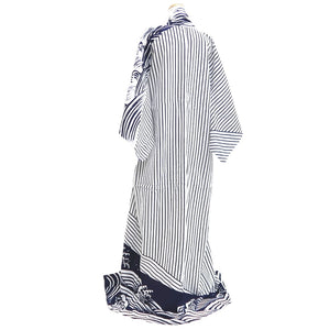 Yukata Vintage(1950-1980) White Navy Curling Wave Cotton #10487B1