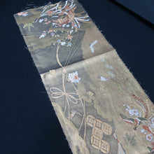 Load image into Gallery viewer, BB10007AB Silk Obi Fabric Crane Birds Gold 57.9x11.0in(147x28cm)
