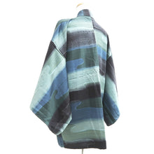 Load image into Gallery viewer, Haori Jacket Blue Light Green Black Ryusui Silk #10856E3
