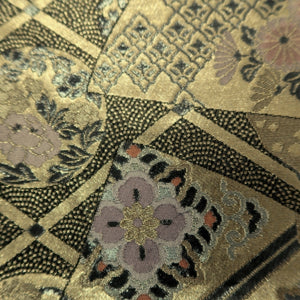 Fukuro Obi Gold Peony Folding Fan Karahana Silk BB274V5