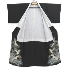 Load image into Gallery viewer, Tomesode Vintage(1920-1950) Black Hand painted Crane Birds Silk #10404A1

