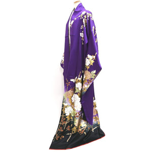 Furisode Purple Gold Black Peony Butterfly Sakura Silk #9699J4