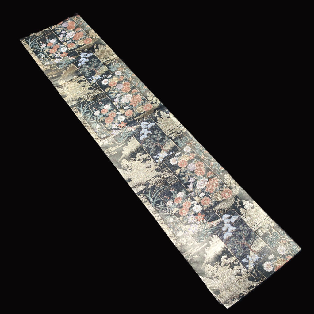 BB10068AE Silk Obi Fabric Zen Temple Gold Green 53.1x10.6in(135x27cm)