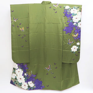 Furisode Green Peony Butterfly Silk #9679J3