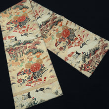 Load image into Gallery viewer, Maru Obi Vintage(1920-1950) Beige Gold Crane Birds Kiku Silk BB285V6
