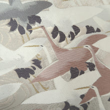 Load image into Gallery viewer, Fukuro Obi White Silver Crane Birds Plum blossom Silk BB264V5
