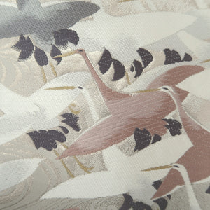 Fukuro Obi White Silver Crane Birds Plum blossom Silk BB264V5