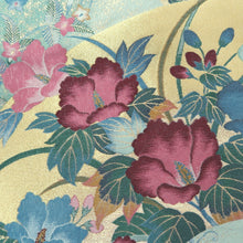 Load image into Gallery viewer, Fukuro Obi Light Blue Gold Chrysanthemum Peony Silk BB304V8
