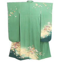 Load image into Gallery viewer, Furisode Green Cherry Blossom Chrysanthemum Silk #11094B1
