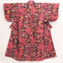 Load image into Gallery viewer, Kimono Vintage(1920-1950) Red Crane Birds Meisen Silk #9672J3
