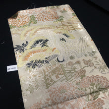 Load image into Gallery viewer, BB10038AC Silk Obi Fabric Vintage(1920-1950) Crane Birds White Green 72.0x11.4in(183x29cm)
