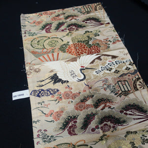 BB10048AD Silk Obi Fabric Crane Birds White Red 76.8x10.6in(195x27cm)