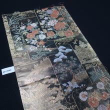 Load image into Gallery viewer, BB10068AE Silk Obi Fabric Zen Temple Gold Green 53.1x10.6in(135x27cm)
