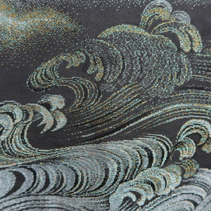 Haori Jacket Vintage(1950-1980) Black Silver Gold Landscape Wave Silk #10127D3