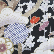 Load image into Gallery viewer, Kimono Pink Black Crane Birds Plum blossom Silk #9668J3
