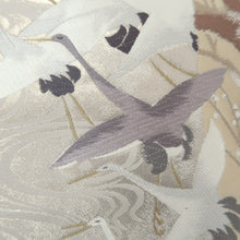 Load image into Gallery viewer, Fukuro Obi White Silver Crane Birds Plum blossom Silk BB264V5
