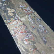 Load image into Gallery viewer, BB10007AB Silk Obi Fabric Crane Birds Gold 57.9x11.0in(147x28cm)
