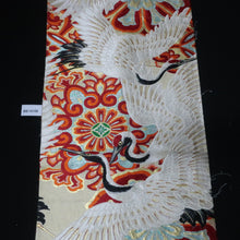 Load image into Gallery viewer, BB10108AG Silk Obi Fabric Vintage(Pre-1920) Crane Birds White 76.8x11.0in(195x28cm)
