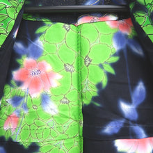 Load image into Gallery viewer, Yukata Black Green Gold Flower Cotton #10749D3
