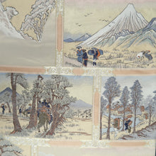 Load image into Gallery viewer, Fukuro Obi Beige Gold Hiroshige Tokaido53 Ukiyoe Silk BB344W1
